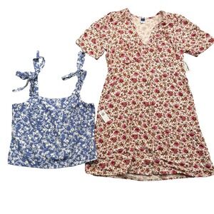 Old Navy Top & Dress LOT 2 Women's Medium Floral Boho Picnic Preppy Garden Surf